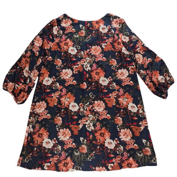 Lulus Floral Dressed Up Navy Blue Print Shift Dress Split Sleeve *Sz XL - Picture 2 of 9